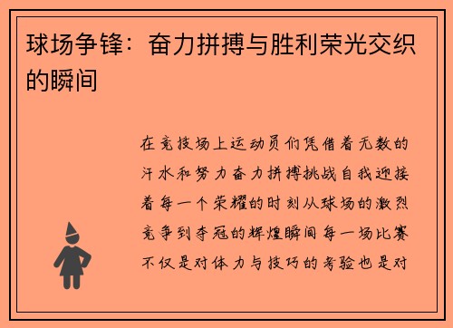 球场争锋：奋力拼搏与胜利荣光交织的瞬间