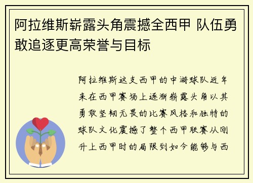 阿拉维斯崭露头角震撼全西甲 队伍勇敢追逐更高荣誉与目标
